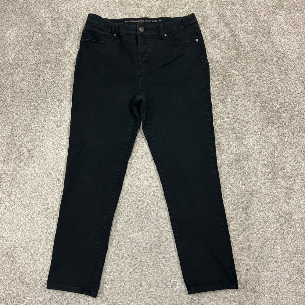 Chico's So Slimming Girlfriend Ankle Jeans 0.5 6R Black Stretch Denim 25" Inseam - Picture 2 of 9